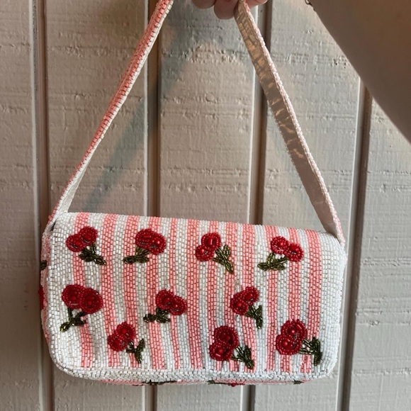 TJ MAXX Marshall’s viral beaded cherry shoulder bag sequins stripes hand beaded - Picture 2 of 4